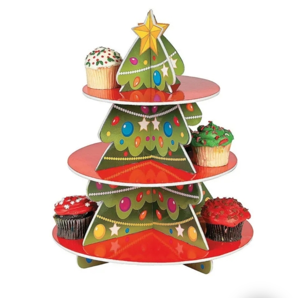 Oriental Trading NIP Christmas Tree Cupcake Holder green red cardboard - Picture 1 of 13